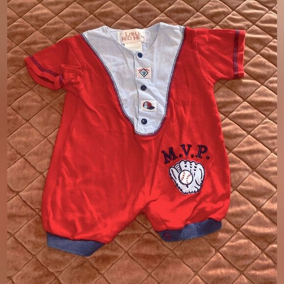 Vintage little red hen baseball shorty romper - Picture 1 of 3